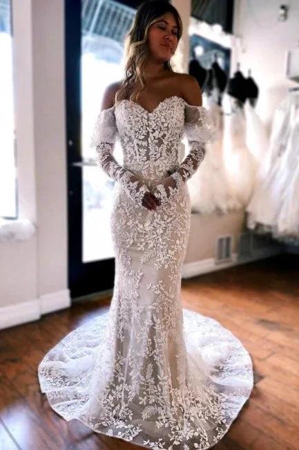 Mermaid Lace Long Sleeves Elegant Wedding Dress (ZD15710) - View 3 | VelvetHem