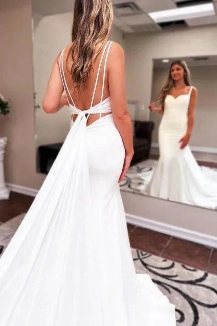 Mermaid Sweetheart Floor-Length Sleeveless Stain Wedding Dresses with Ruffles (ZD15621)