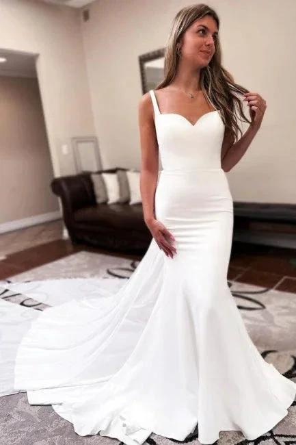 Mermaid Sweetheart Floor-Length Sleeveless Stain Wedding Dresses with Ruffles (ZD15621)