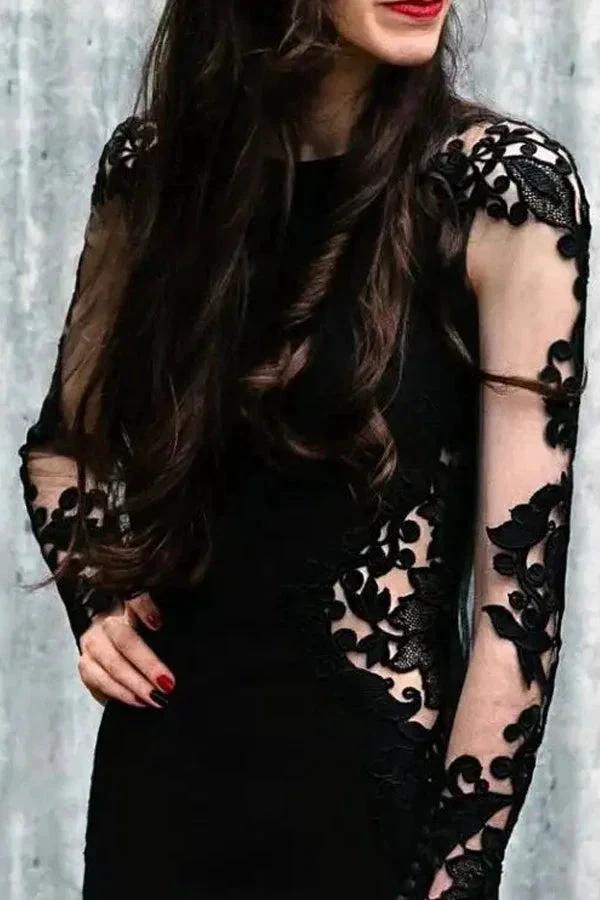 Mermaid Floral Black Wedding Dress Long Sleeve Wedding Gown (ZD16083)