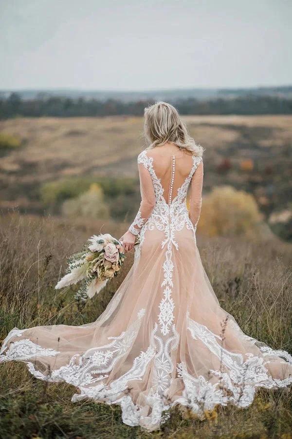 Mermaid Long Sleeves Bohemian Wedding Dresses With Appliques (ZD16128)
