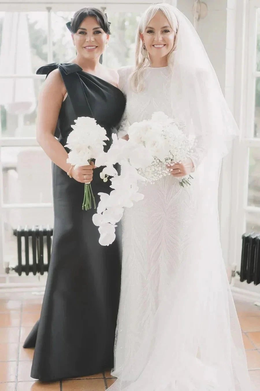 Mermaid One-Shoulder Bow Strap Black Bridesmaid Dress (ZD12835)