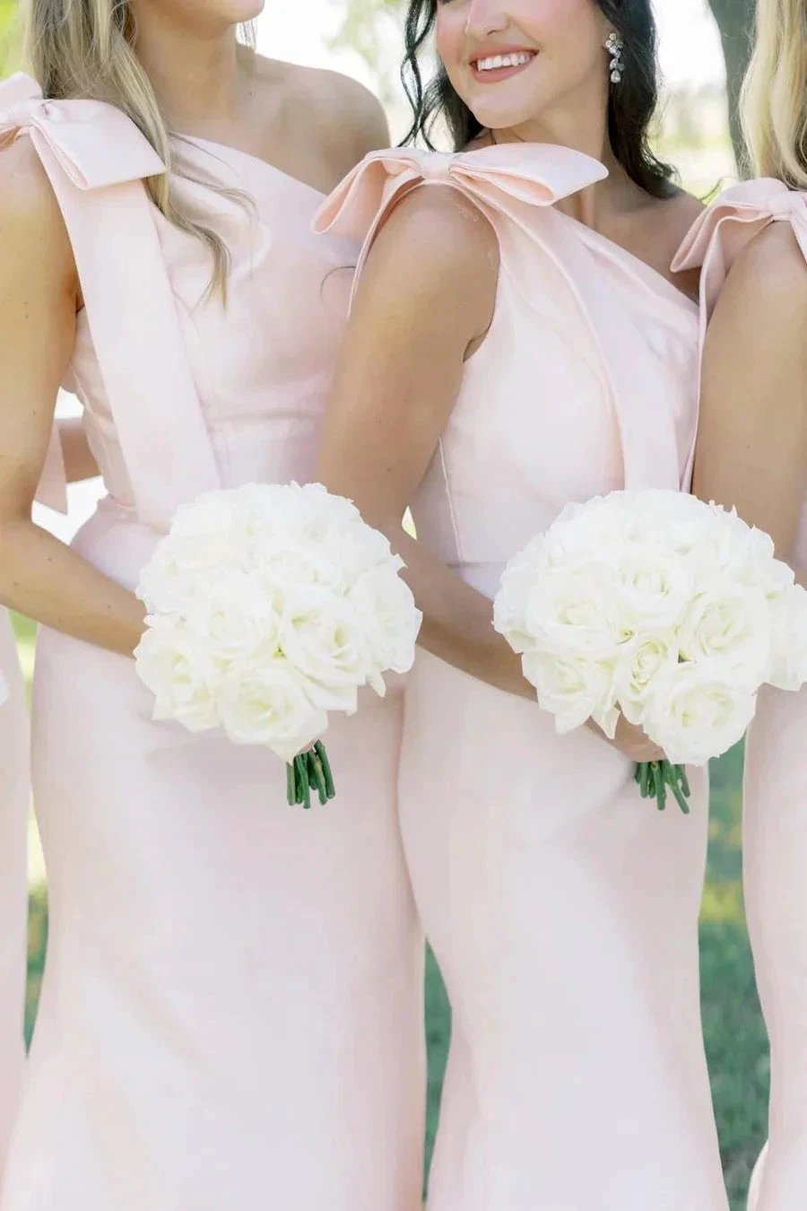 Mermaid One-Shoulder Bow Strap Black Bridesmaid Dress BD125 by pgmdress