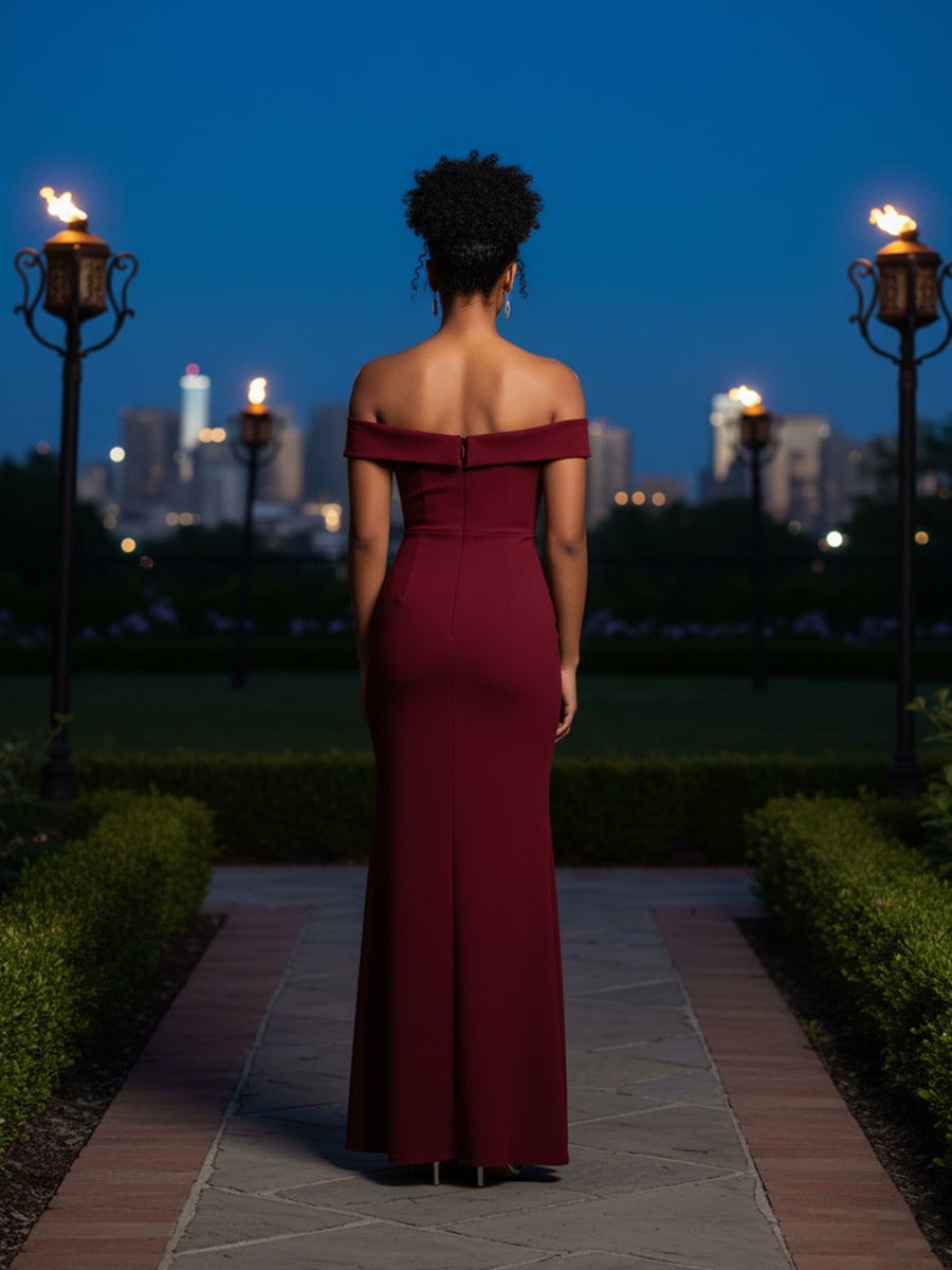 Mermaid Satin Ruffles Maxi Mother of the Bride Dress with Slit