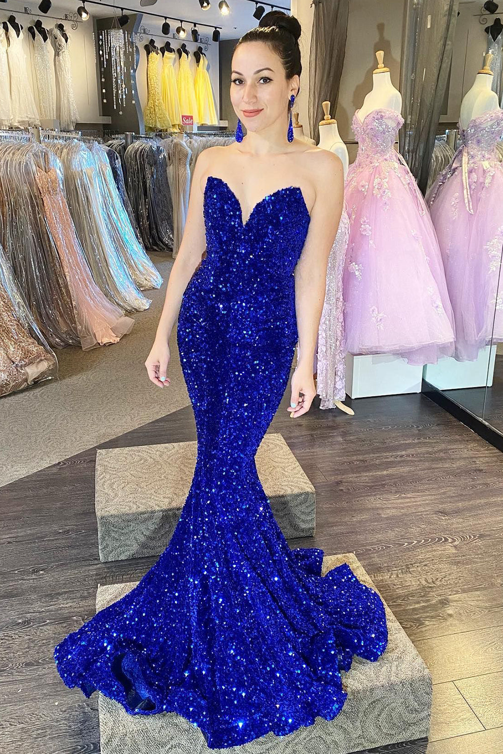Mermaid Sweetheart Dark Green Sequins Long Prom Dress