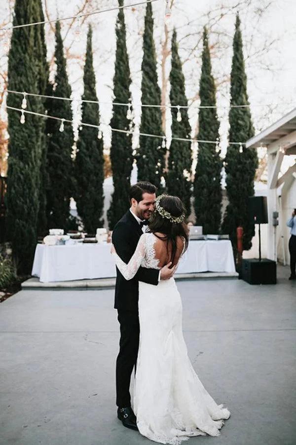 Mermaid V Neck Wedding Dress Long Sleeve Lace Bridal Gown (ZD16195)