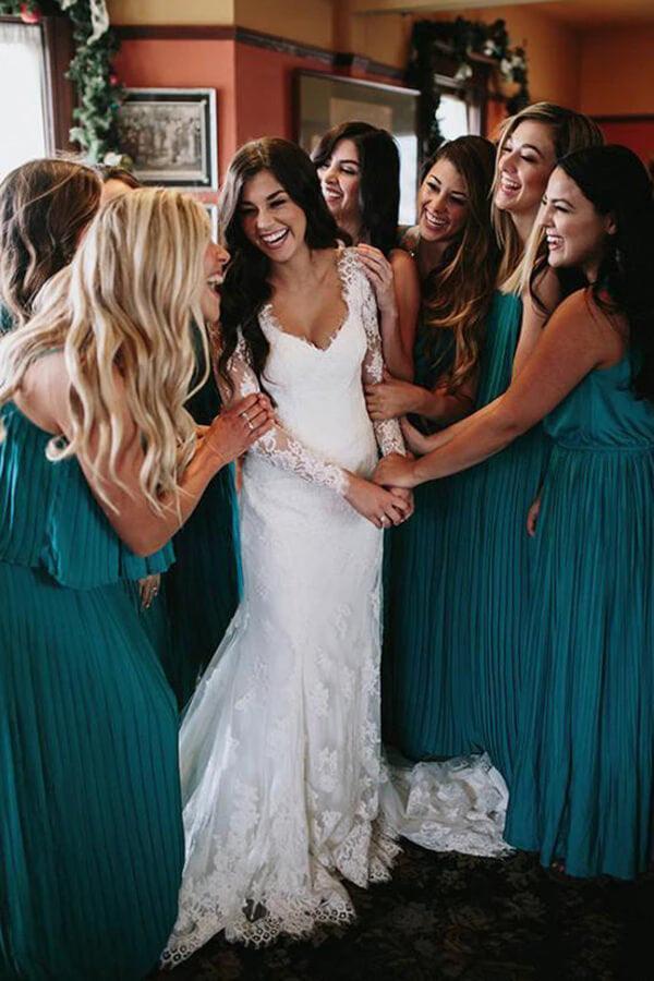 Mermaid V Neck Wedding Dress Long Sleeve Lace Bridal Gown (ZD16195)
