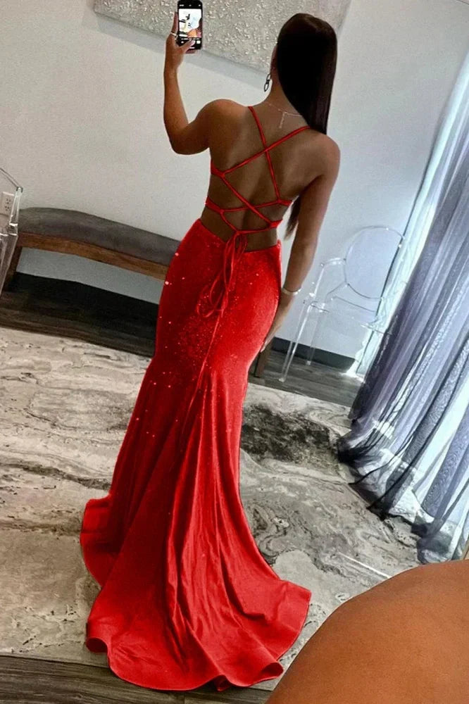 Yellow Mermaid Cutout Waist Lace Up Corset Long Beaded Prom Dress