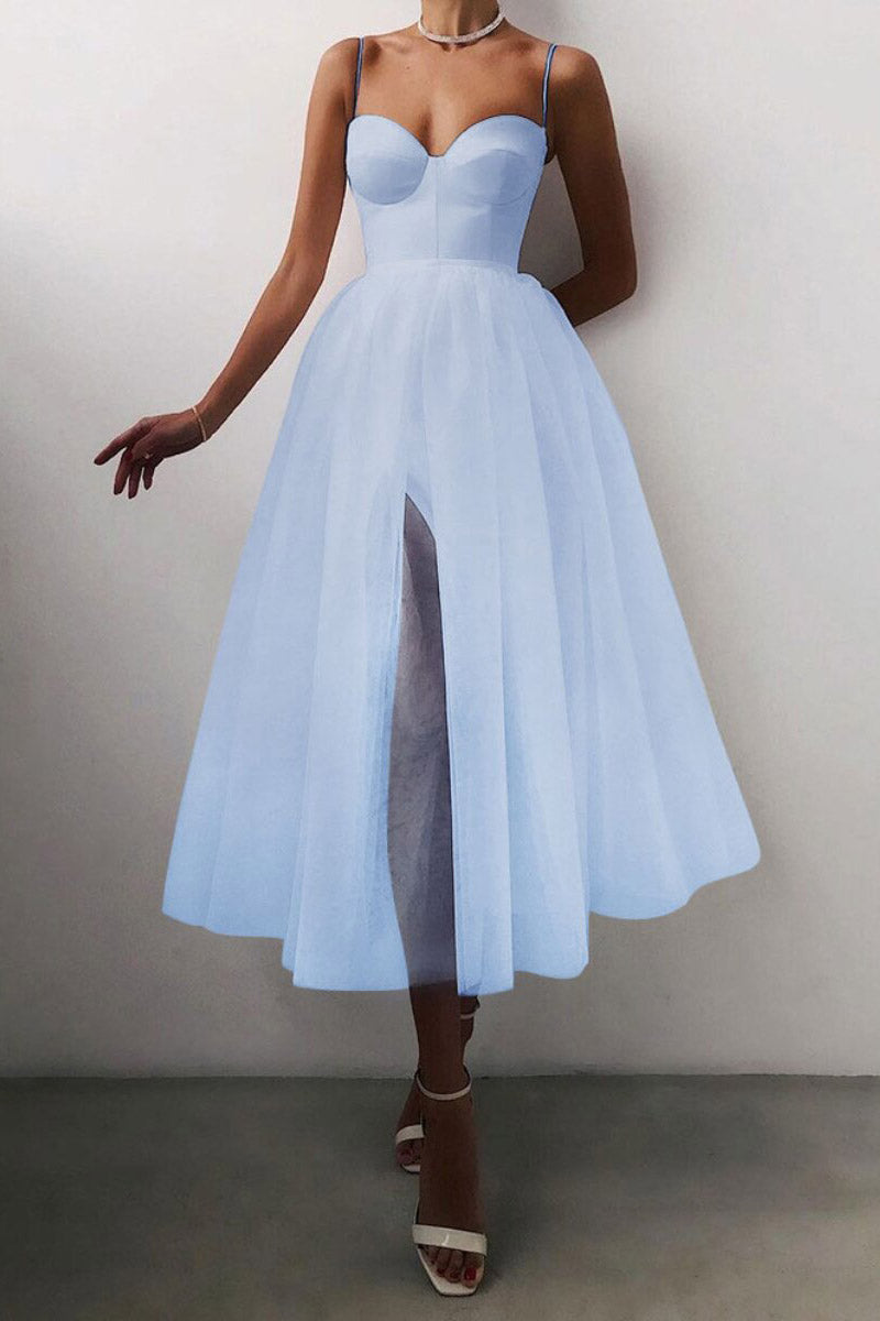 Midi Spaghetti Straps A-Line Prom Party Dresses - Fashionpara