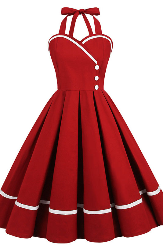 Midi Black A-Line Halter Party Dress - Fashionpara