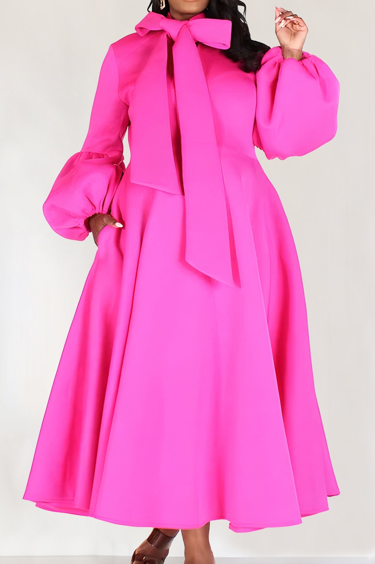 Little Black Midi A-Line Long Sleeve Dress - Fashionpara