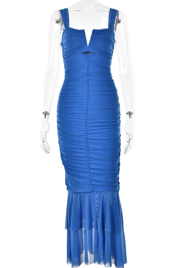 Royal Blue Midi Bodycon Sleeveless Evening Prom Dresses - Fashionpara