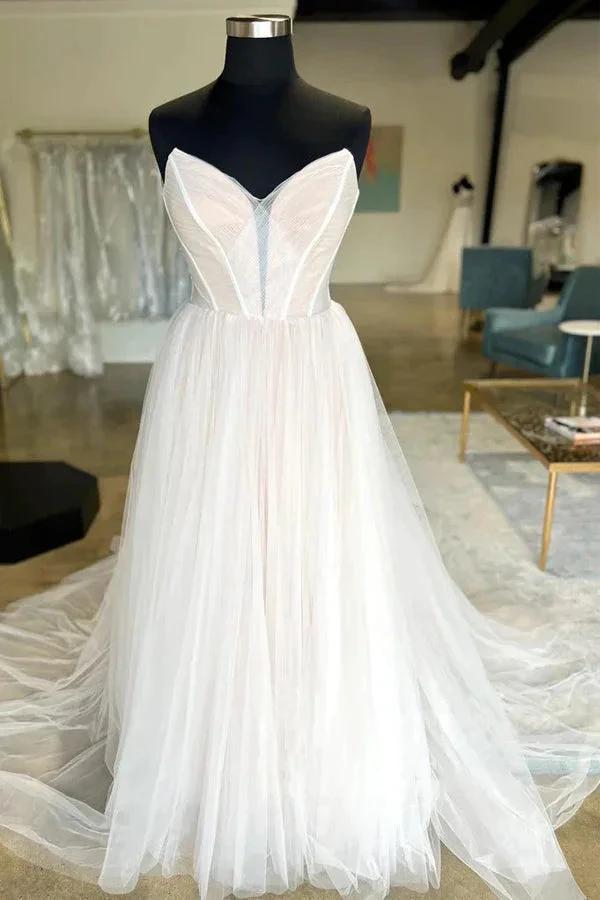 Minimalist Tulle Bridal Dresses Sweetheart Neck Wedding Dresses WD700 by pgmdress