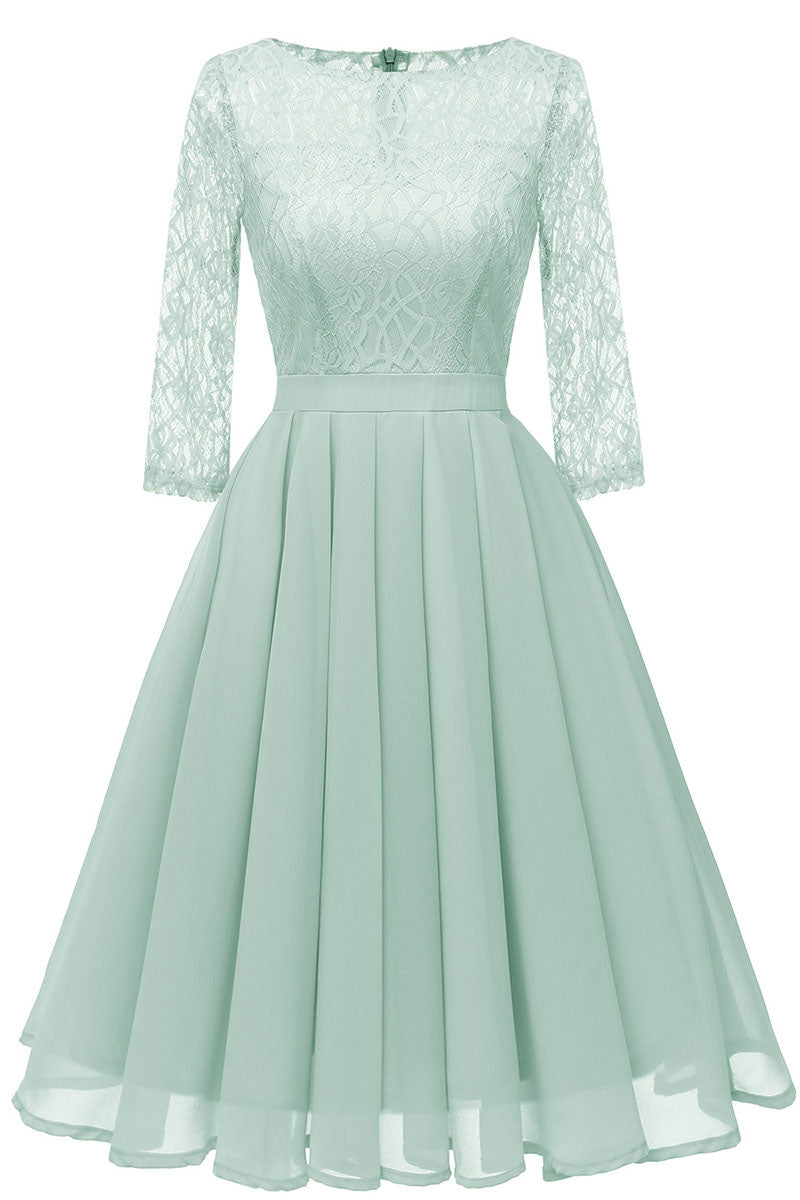 Ivory A-line Short Lace Prom Dress With Sleeves - Fashionpara