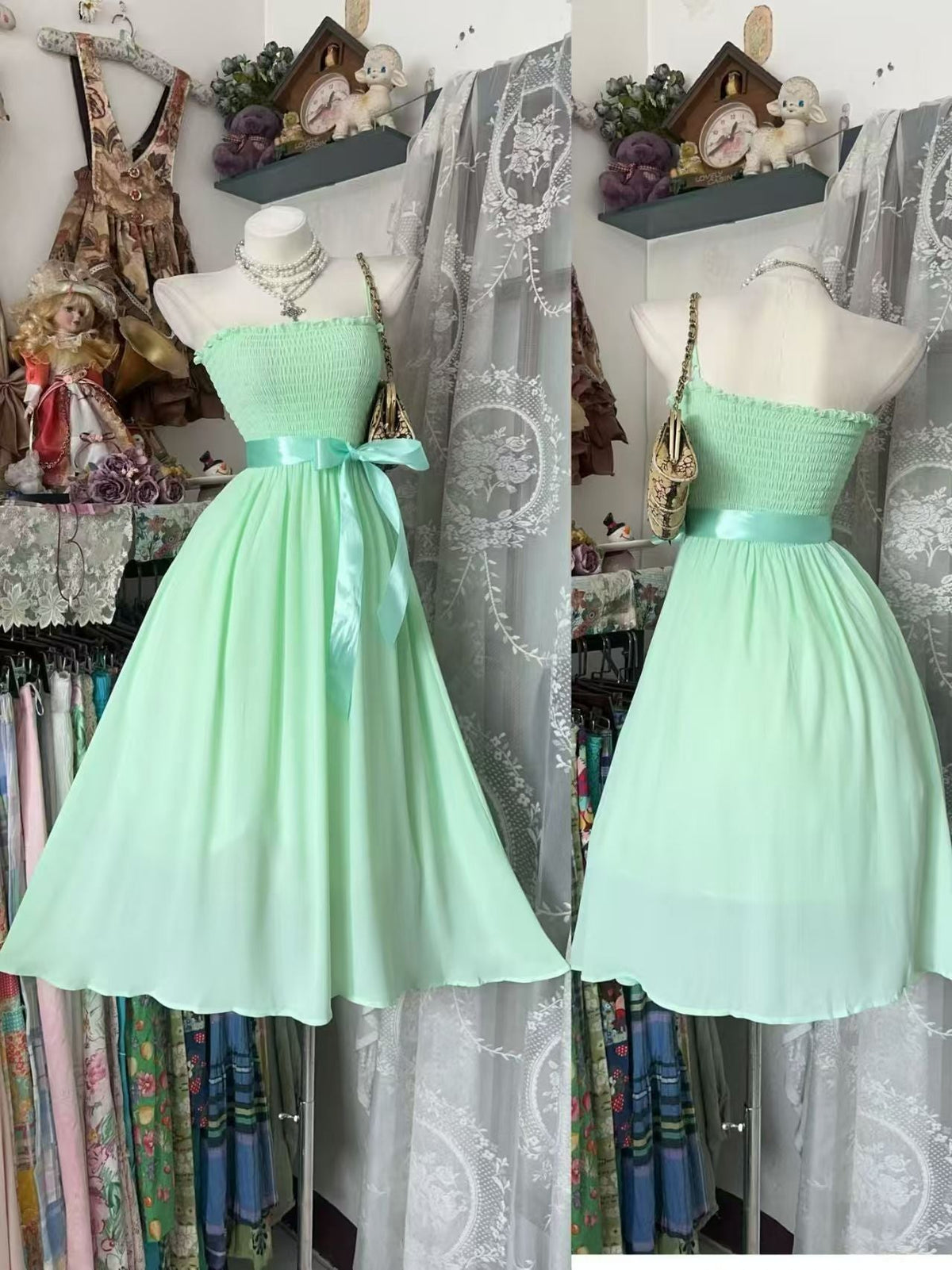 Mint Green A-Line Homecoming Dress Chiffon Party Dress