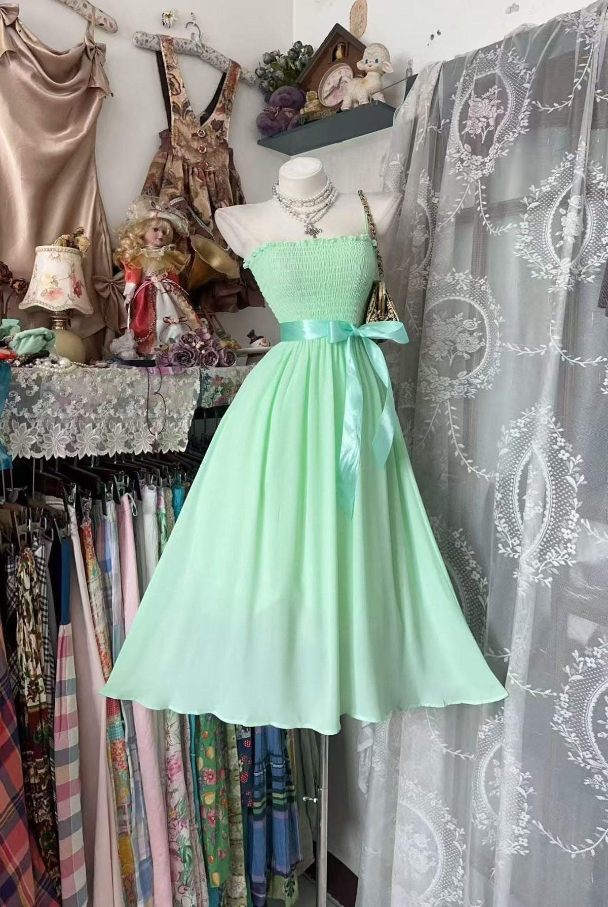 Mint Green A-Line Homecoming Dress Chiffon Party Dress