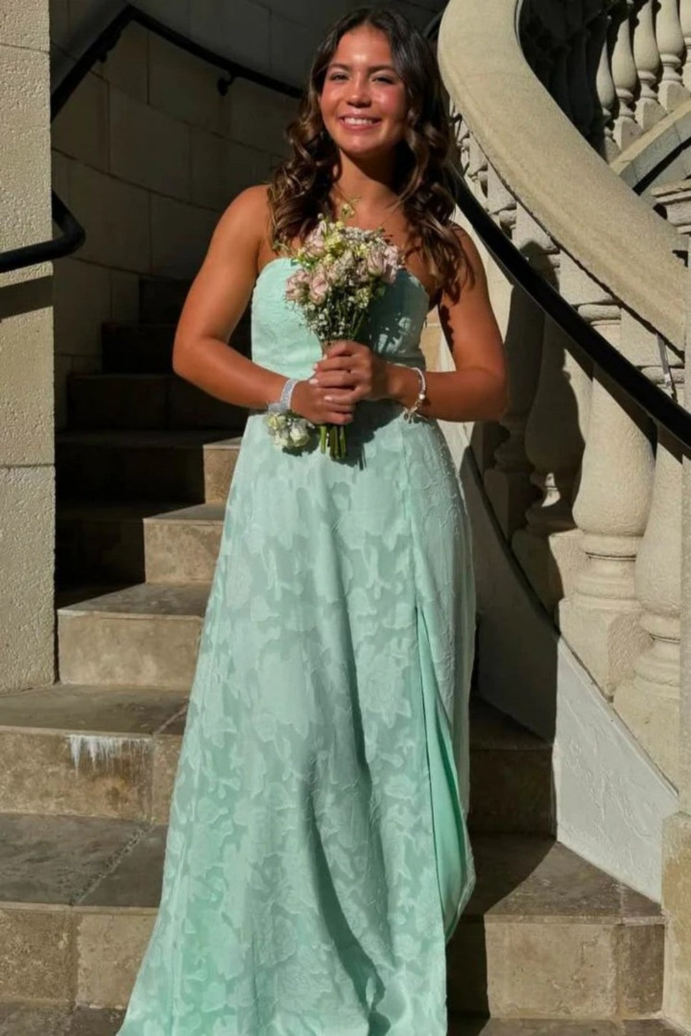 Beautiful A Line Sweetheart Mint Green Long Prom Dress with Split Front