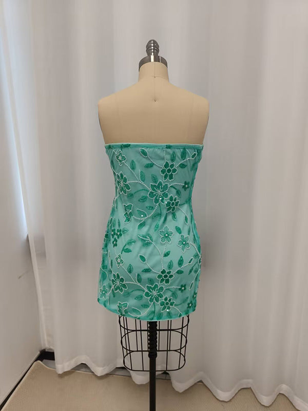 Blue Strapless Sequin Short Homecoming Dress with Appliques