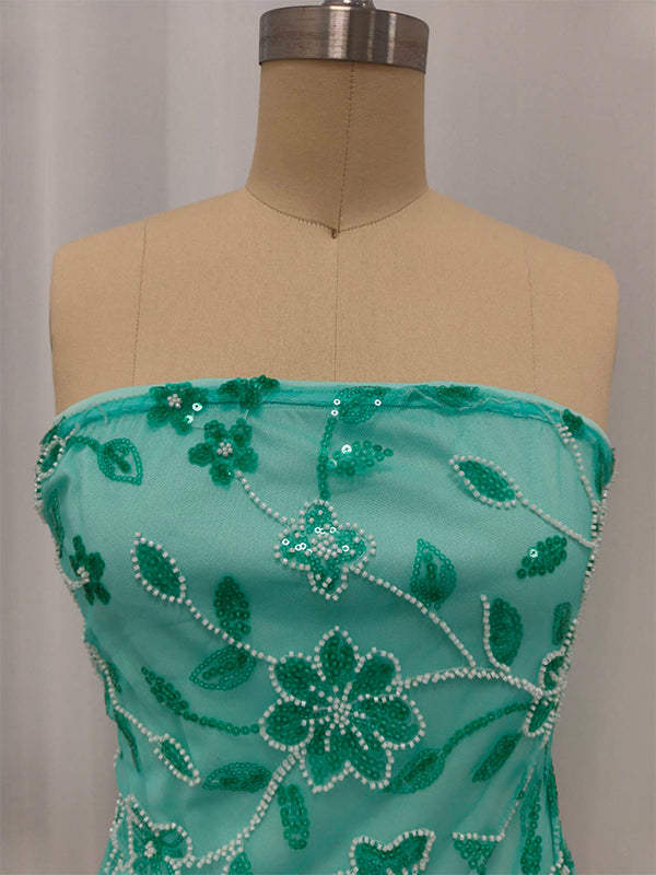 Blue Strapless Sequin Short Homecoming Dress with Appliques