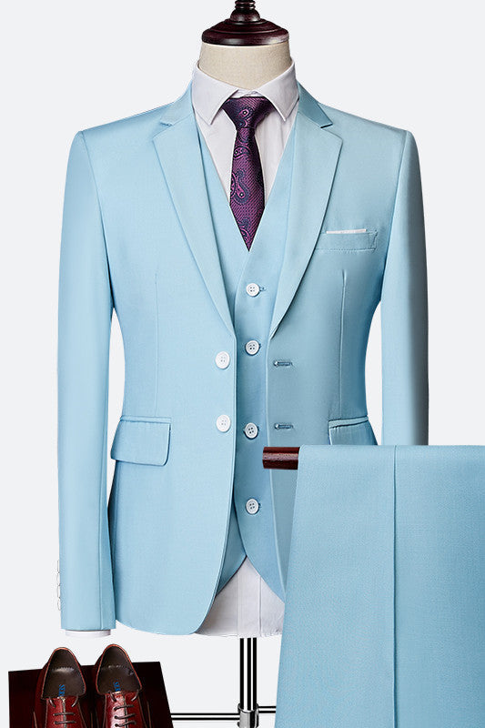 Modern Blue 3 Piece Slim Fit Notched Lapel Men's Suit
