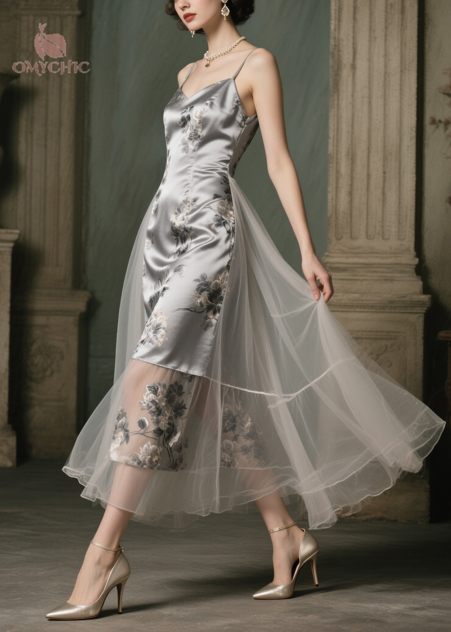 Modern Grey Print Patchwork Tulle Vestidos Dresses Summer