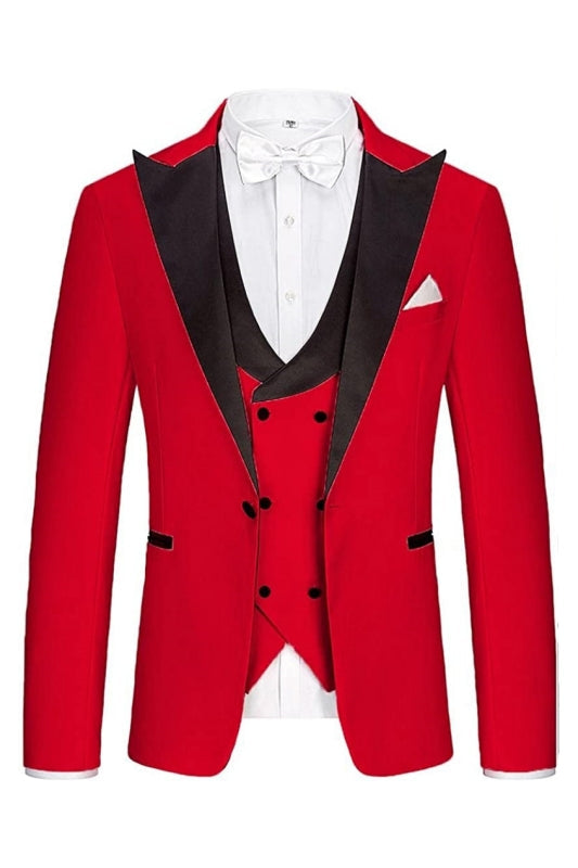 Modern Red Peaked Lapel 3 Piece Men's Prom Suit