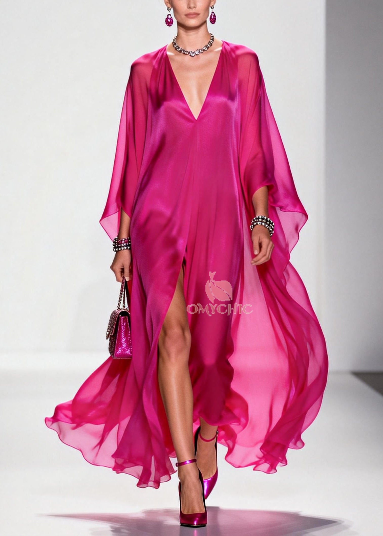 Modern Rose Oversized Side Open Chiffon Vacation Dresses Summer
