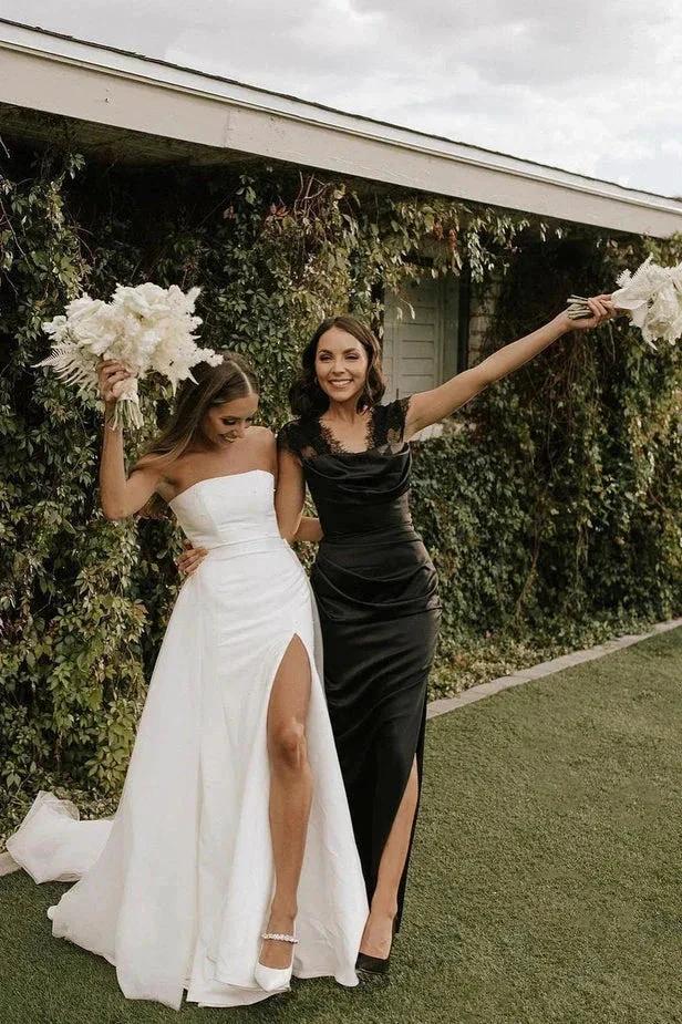 Modest Strapless Satin Detachable Tulle Wedding Dresses (ZD16148)