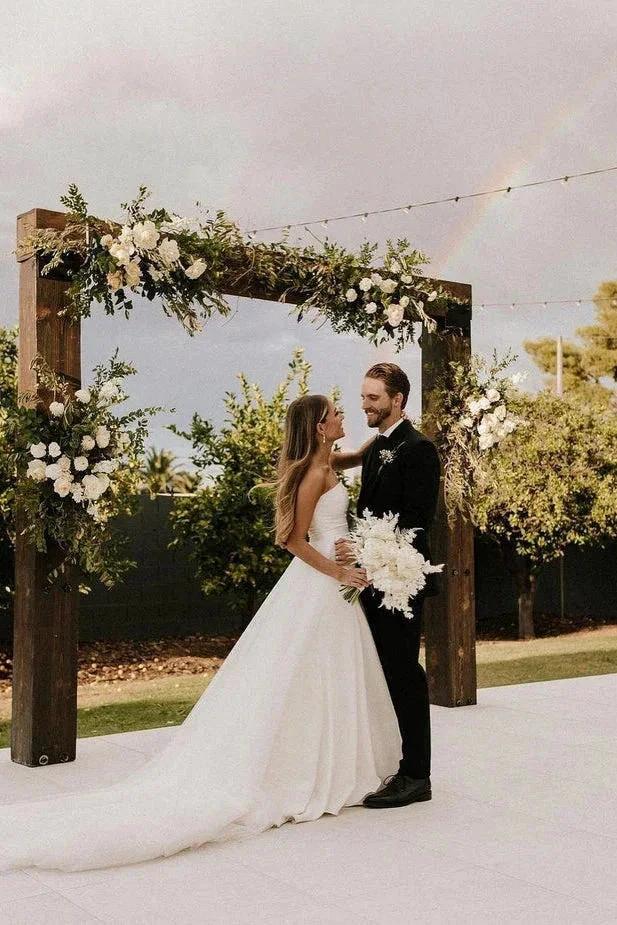Modest Strapless Satin Detachable Tulle Wedding Dresses (ZD16148)