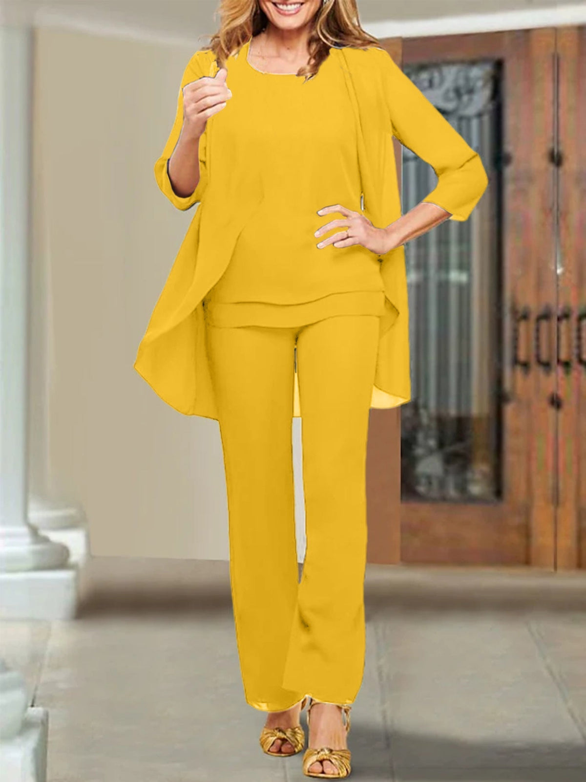 Mother of the Bride Scoop Neck Chiffon Pantsuits