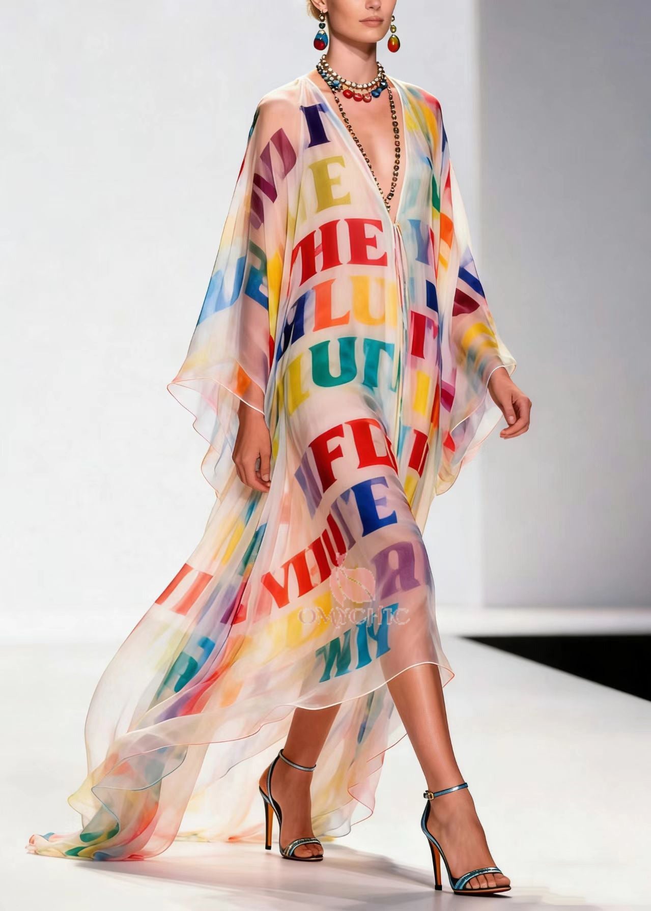 Multicolored Leopard Print Chiffon Dress Oversized Exra Large Hem Summer