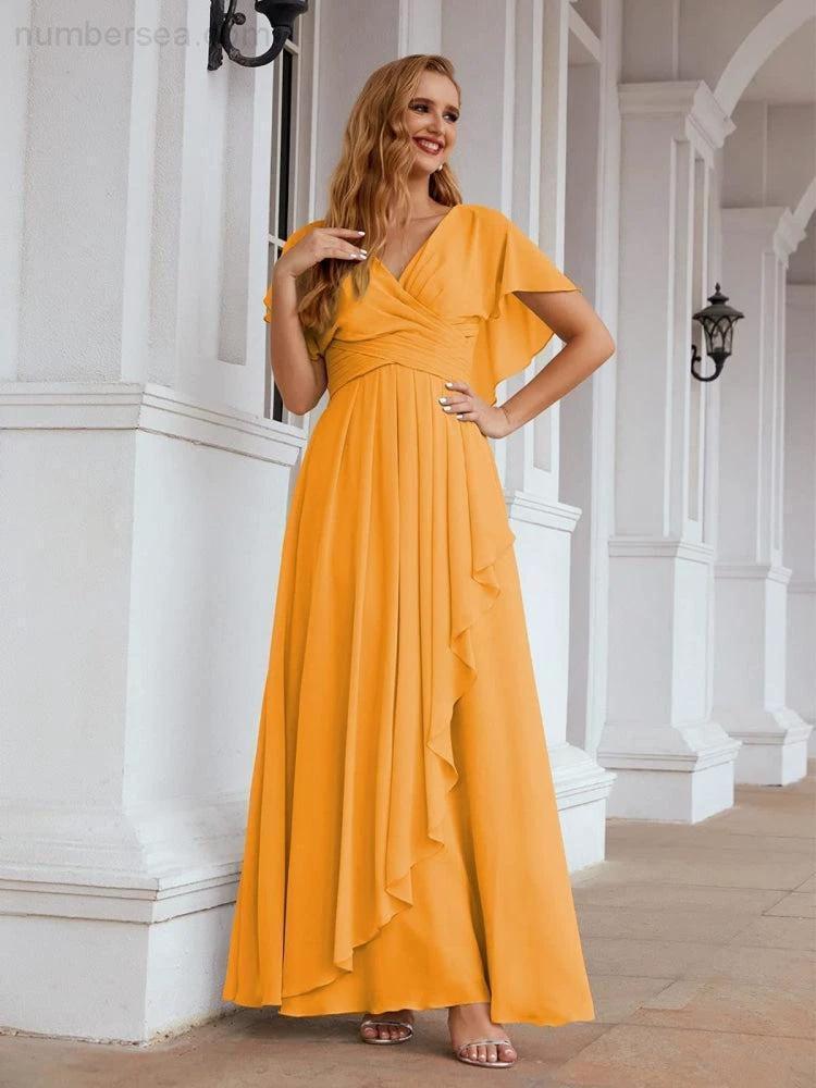 ZapDress Chiffon Bridesmaid Dresses Long Formal Evening Prom Mother of The Bride Dress with Flutter Sleeve (ZD17054)