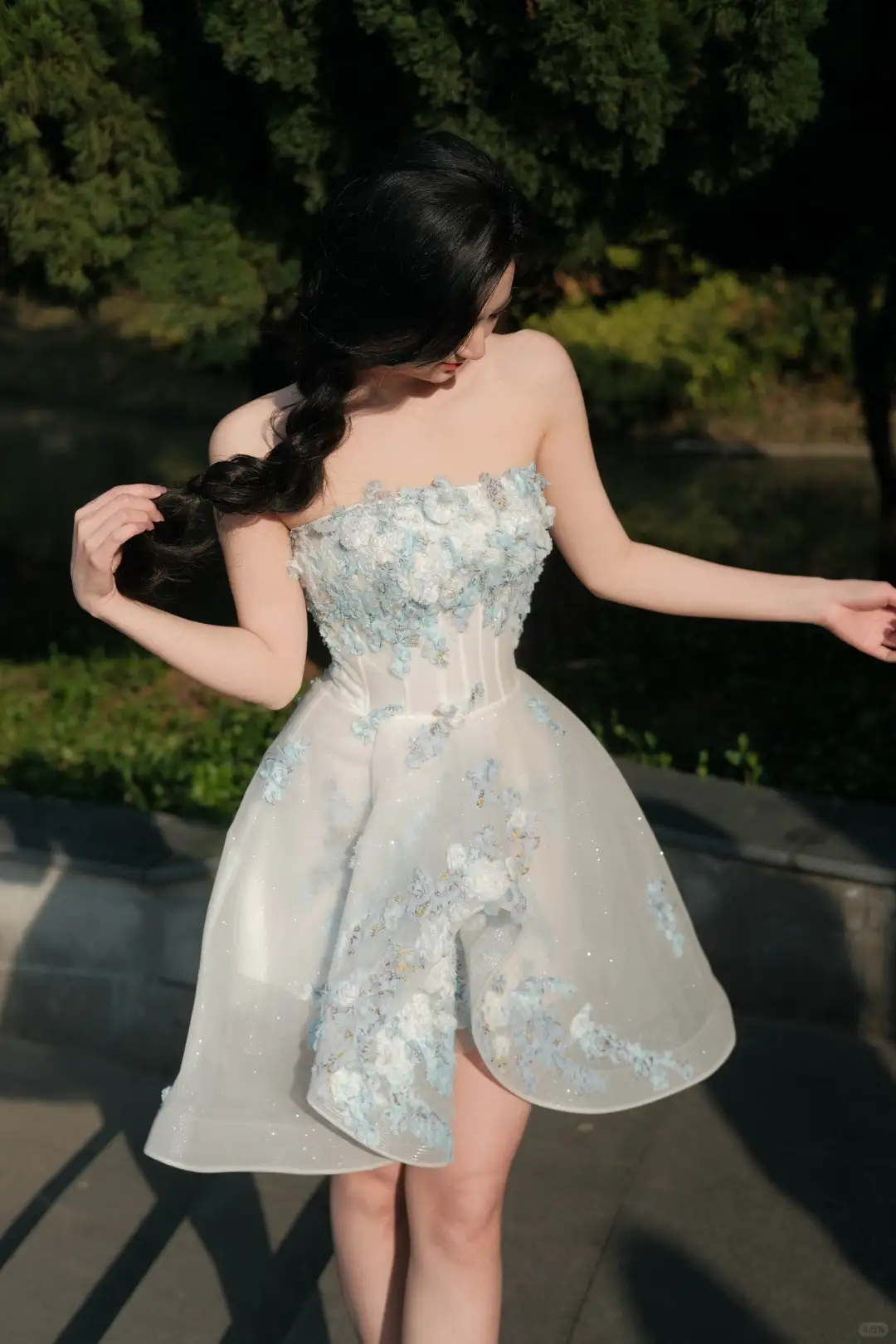 Classy Strapless White Organza Appliques A-Line 18th Birthday Outfits Formal Graduation Homecoming Dress - View 2 | FashionDia
