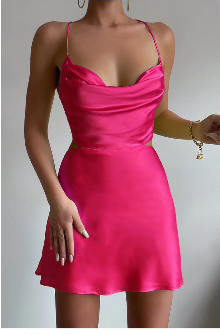 Fuchsia Straps Simple Short Homecoming Dress Backless Party Dress cc27