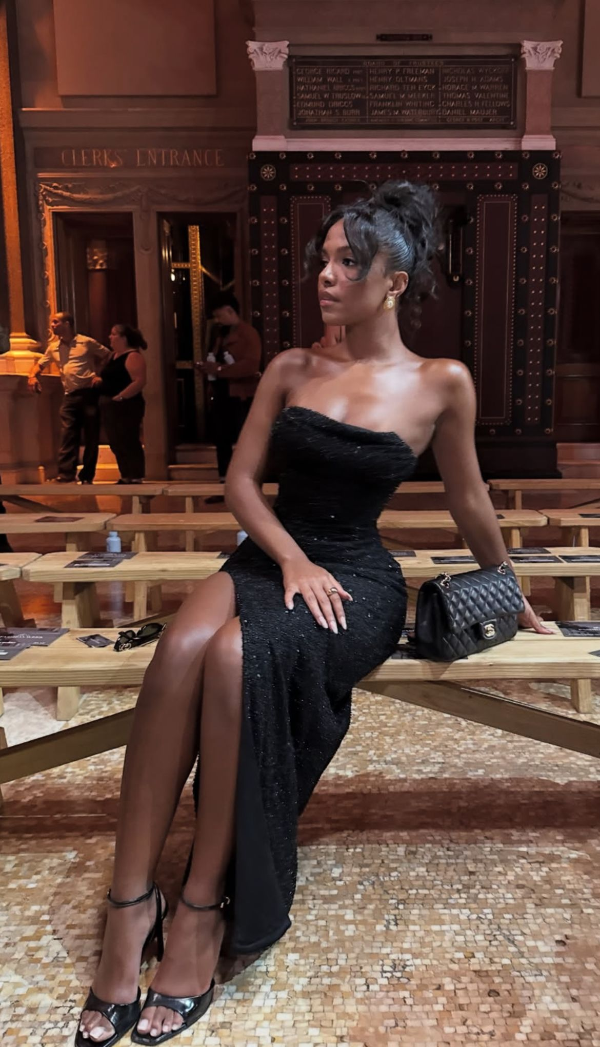Sexy Black Strapless Sequin Slit Mermaid Evening Dress Long Party Dress
