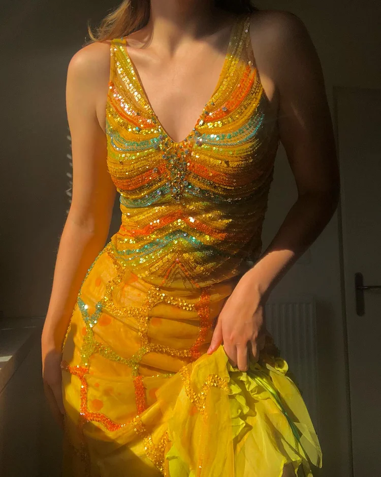 Gorgeous Sequin Chiffon Party Evening Dress,Two-Piece Prom Dress