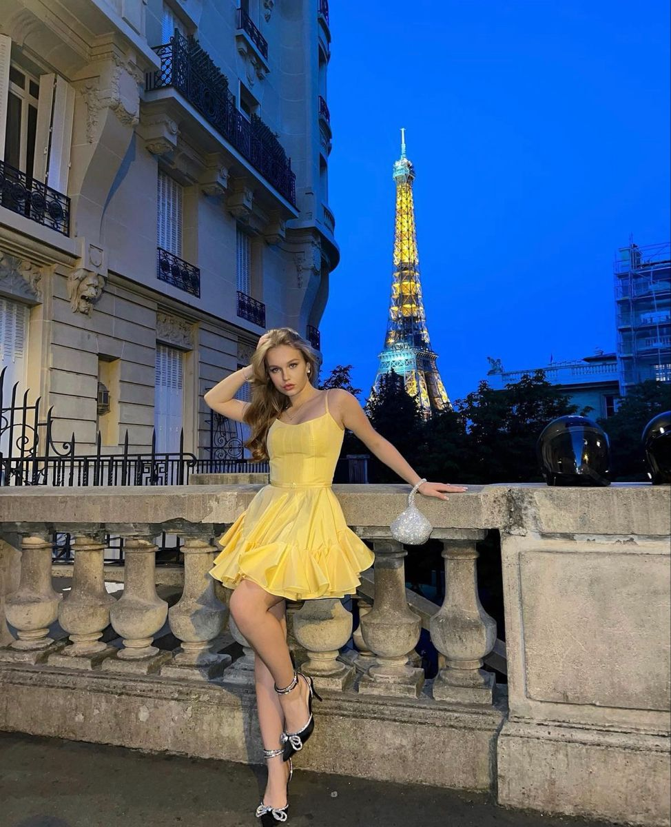 A-Line Spaghetti Straps Yellow Homecoming Dress Yellow Graduation Dress For Teen - FashionDia