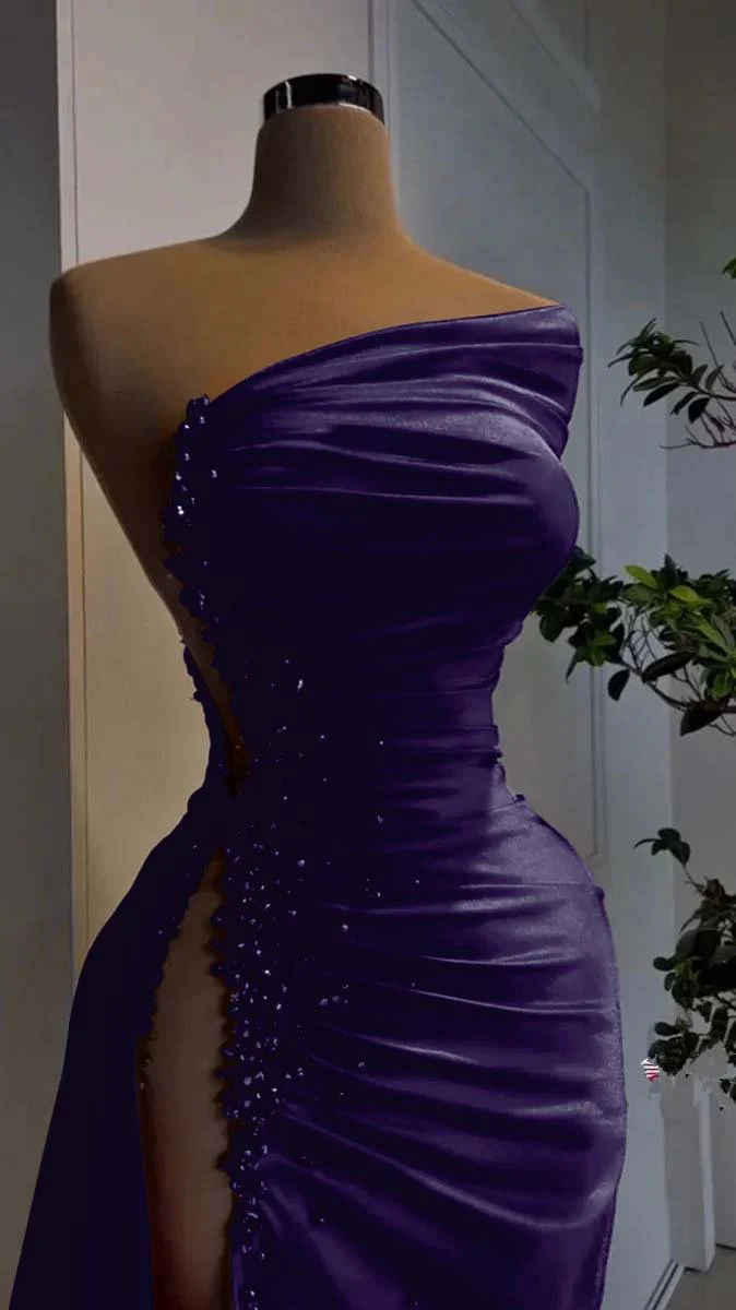 Charming Red Satin Long Evening Dress with High Slit Y4115 - View 4 | VelvetHem