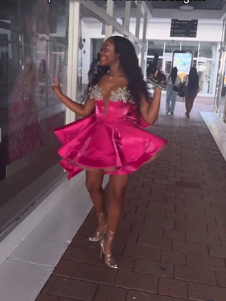 Gorgeous Hot Pink Satin Beaded Homecoming Dress Short Birthday Dress With Bow - View 3 | FashionDia