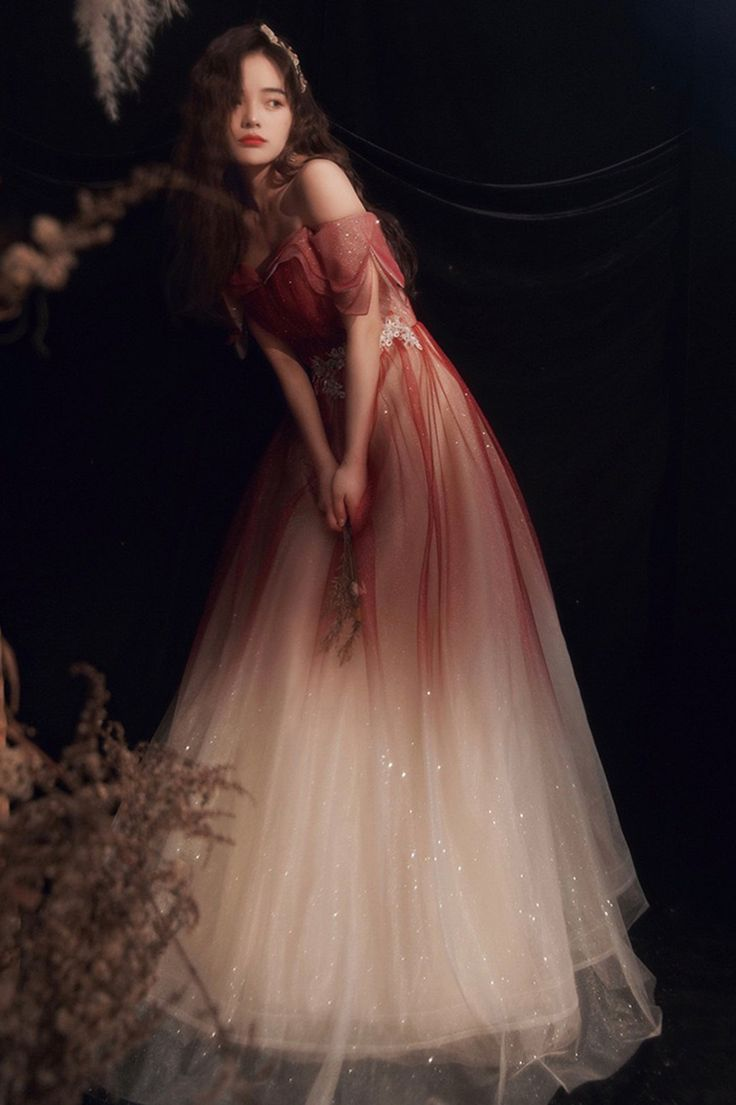 Cute Tulle Sequins Long Prom Dresses A-Line Ombre Evening Dresses Y5850 - View 2 | VelvetHem