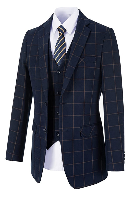 Navy Blue Notched Lapel Three Piece Business Suit for Men