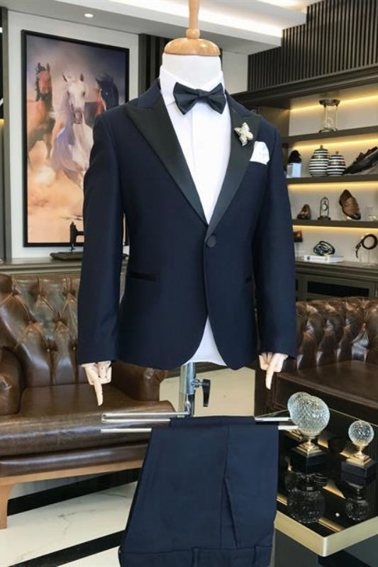 Navy Blue Two Piece Peaked Lapel Prom Suit