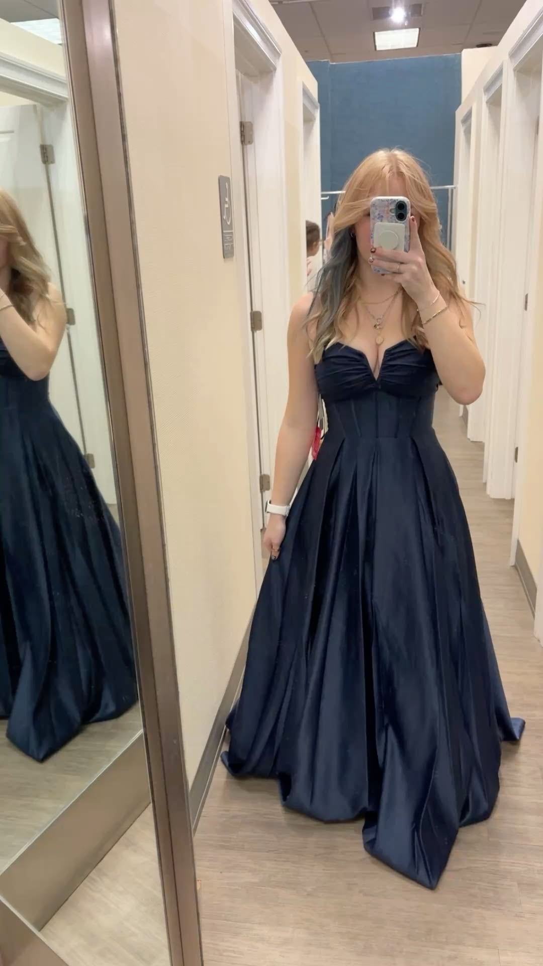 Navy Blue A-Line Satin Prom Dress Formal Evening Dress