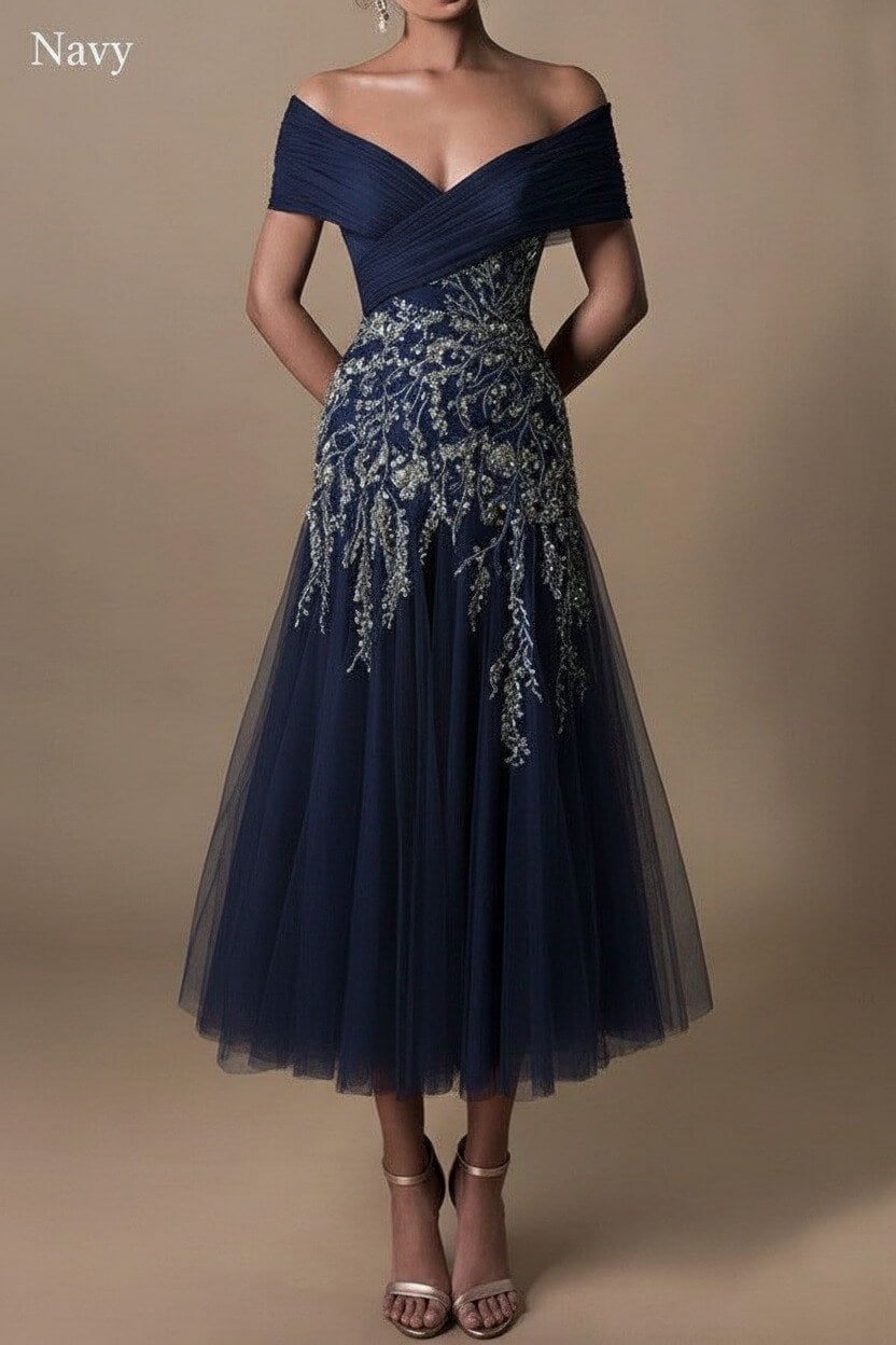 Gorgeous Short Long Off-the-Shoulder Beadings Beach Bridal Dress With Lace