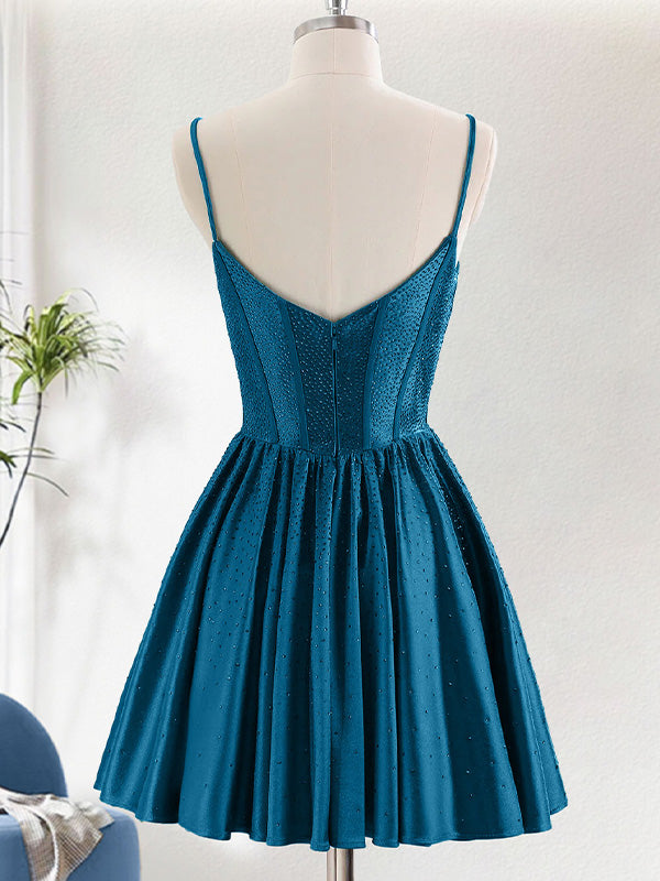 A-Line Spaghetti Straps Corset Pleated Homecoming Dress