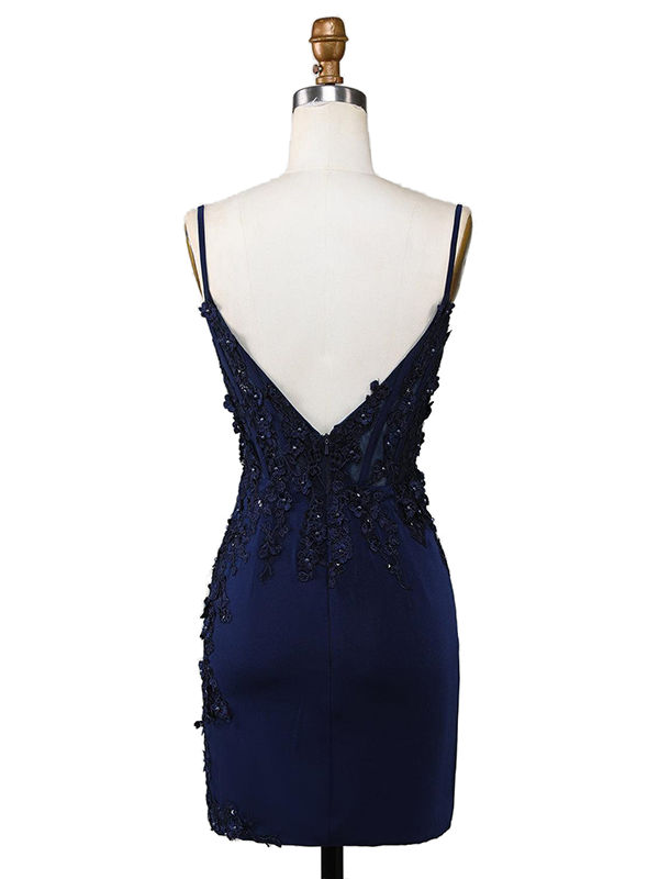 Spaghetti Straps Appliques Bodycon Short Homecoming Dress