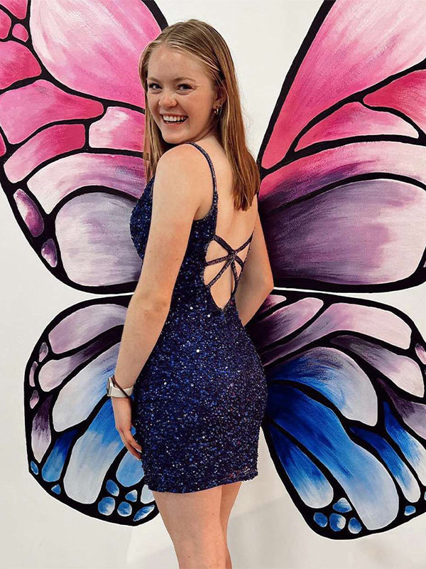 Criss-Cross Straps Sequins Short Homecoming Dress