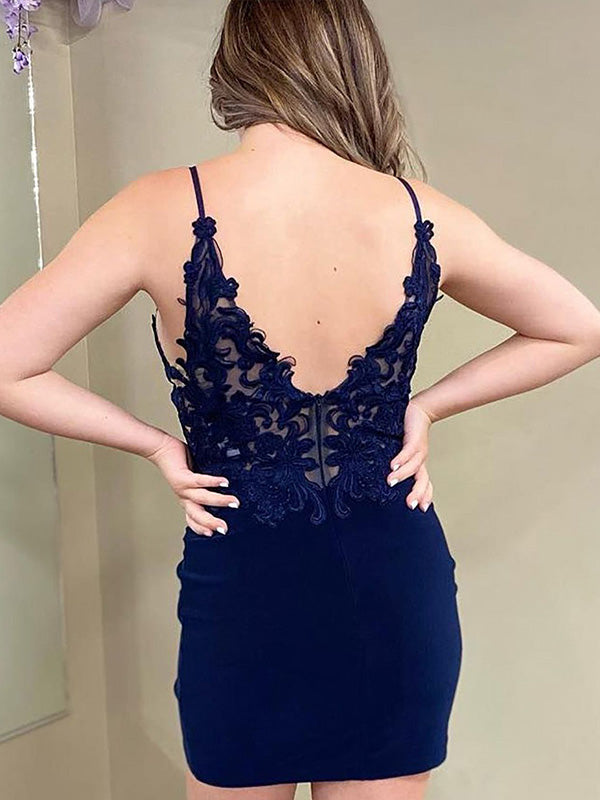 Spaghetti Straps Lace Top Short Tight Homecoming Party Dress
