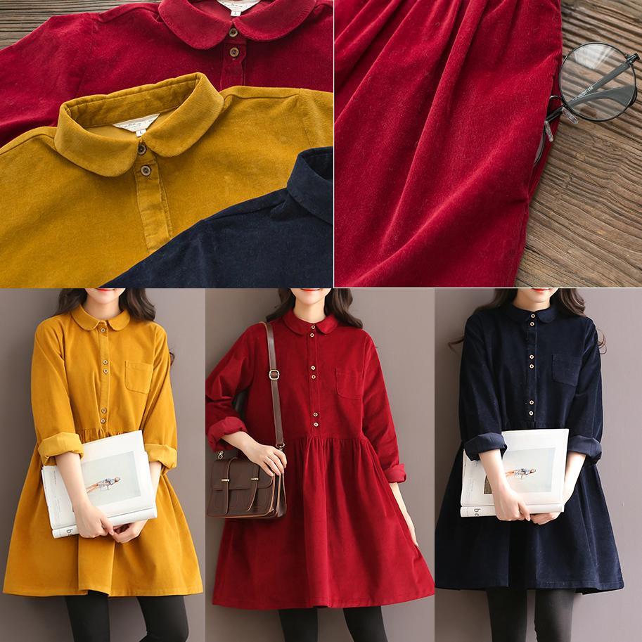 Navy causal oversize corduroy dress retro cotton spring dresses