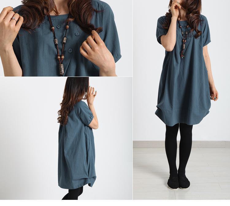 Navy cotton summer dress baggy oversize linen sundress